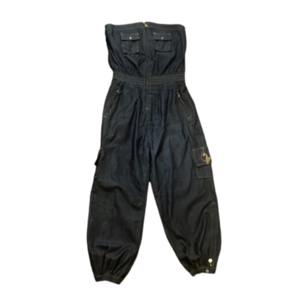 Baby Phat Strapless Denim Cargo Jumpsuit Size 13/15 - Picture 2 of 9